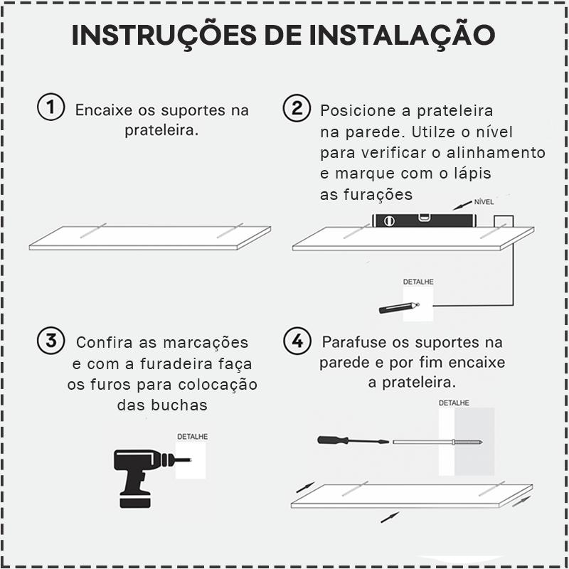 Kit 3 Prateleiras Porta Quadros 50 x 10cm Vermelha Suporte Invisível