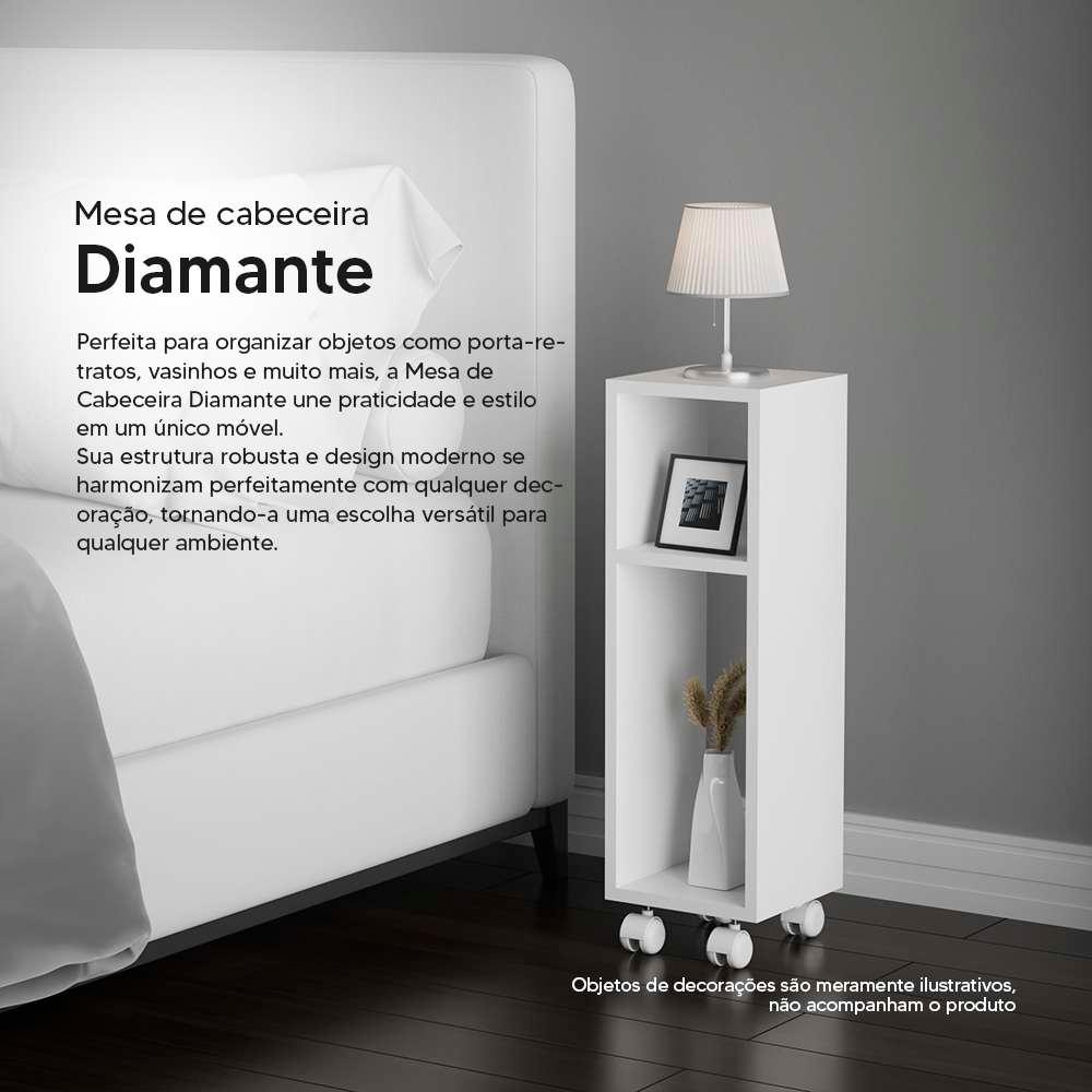 Mesa De Cabeceira Pequena com rodinhas 20x20x60cm Branco Quarto Sala