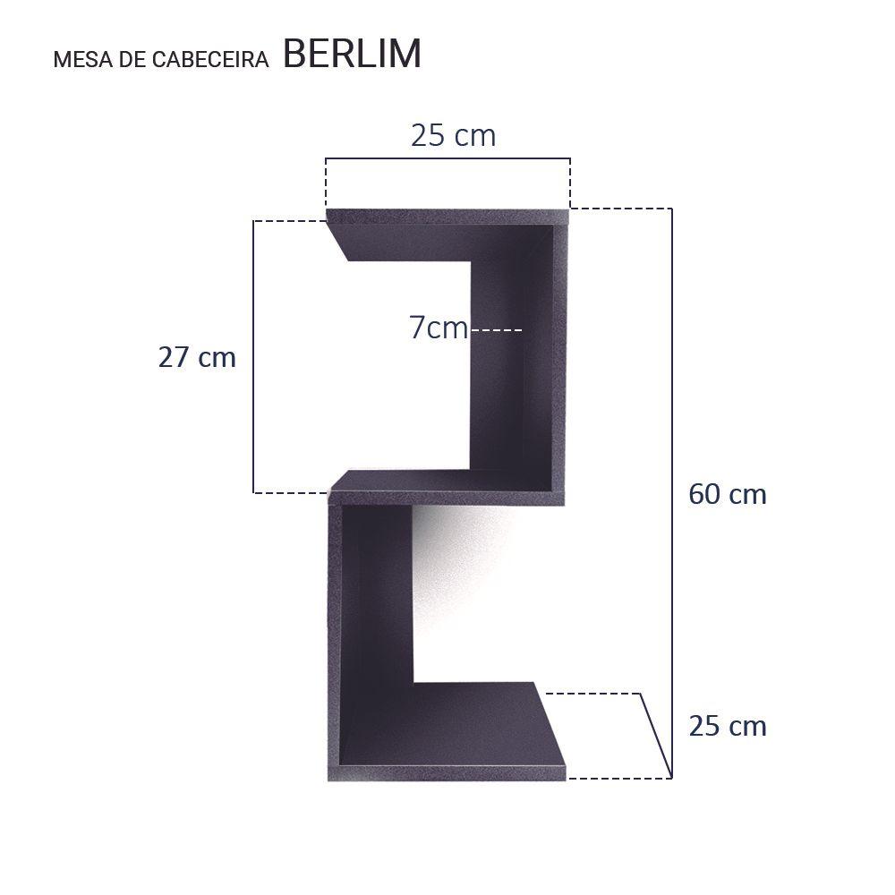 Mesa de Cabeceira Berlim Preto 60 x 25cm