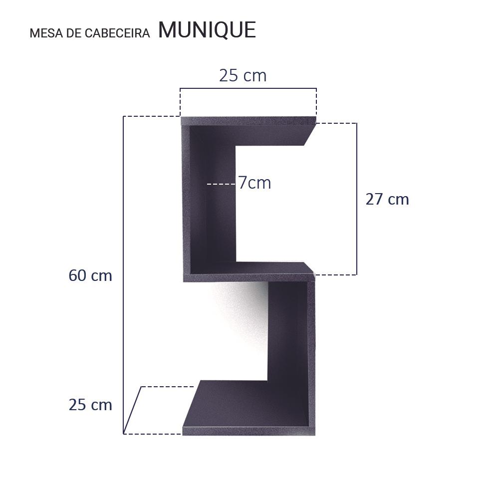 Mesa de Cabeceira S Preto 60 x 25cm