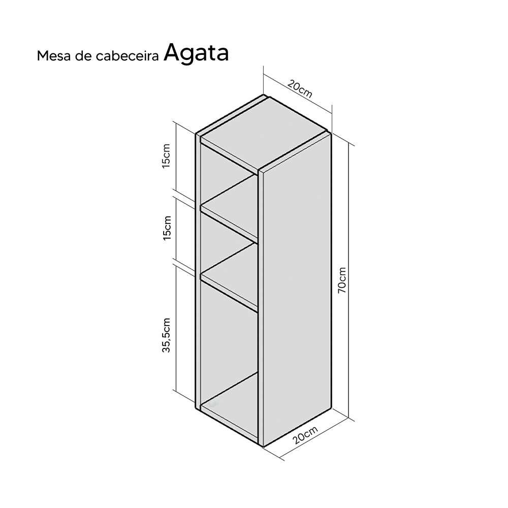 Mesa de Cabeceira com Nichos Preto Cama Solteiro Quarto Sala 70cm