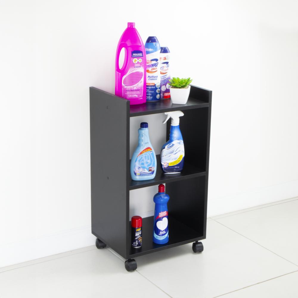 Nicho Organizador Móvel Multiuso Preto para Lavanderia com Rodízio 40cm