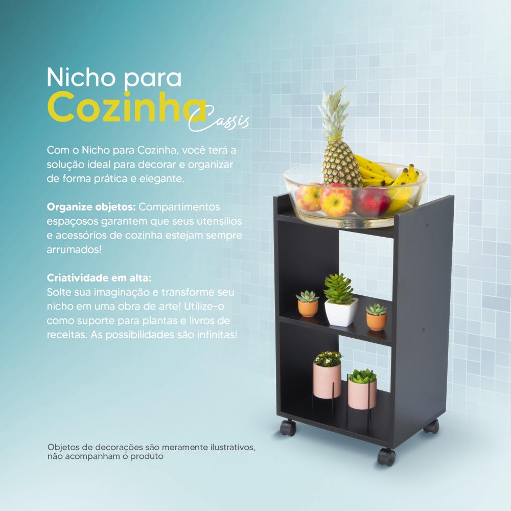 Nicho Organizador Multiuso Móvel para Cozinha com Rodinha 40cm Preto