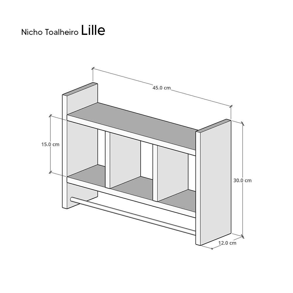 Nicho Porta Toalha Nogal para Banheiro 45 x 30cm