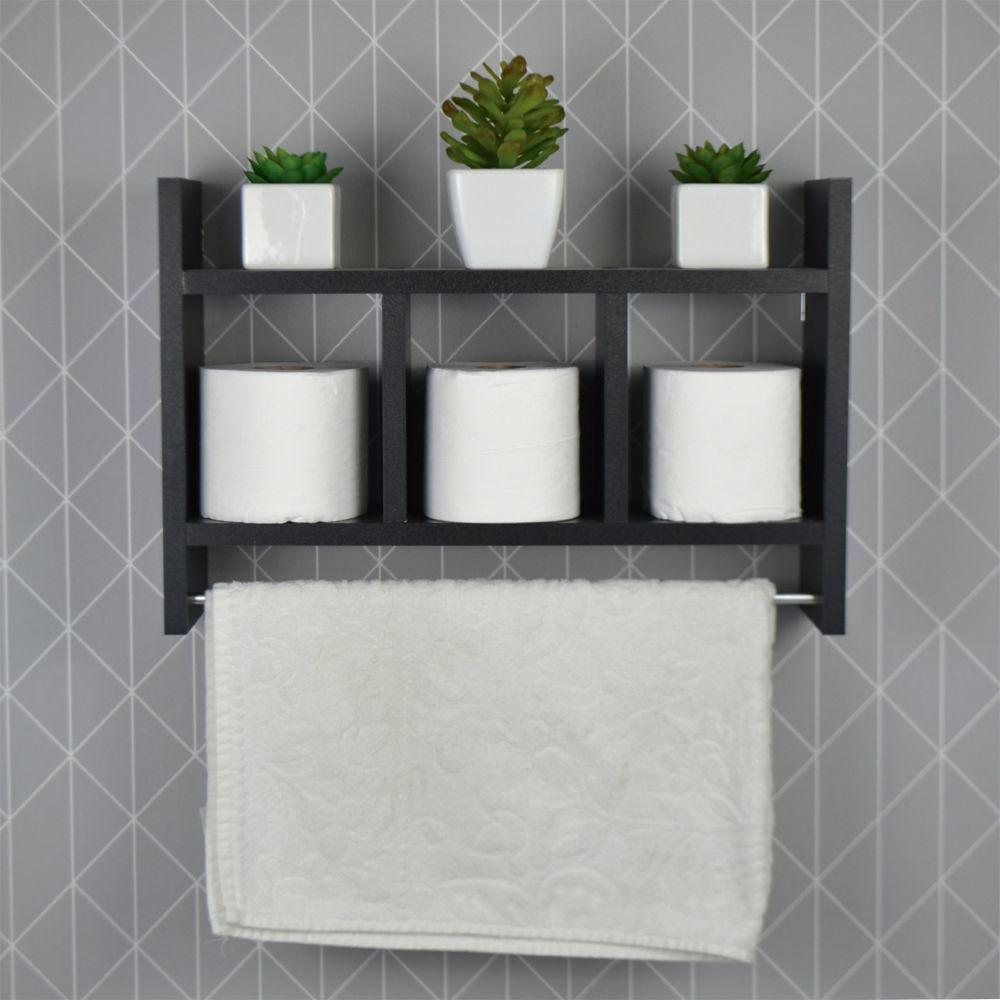 Nicho Porta Toalha Preto para Banheiro 45 x 30cm