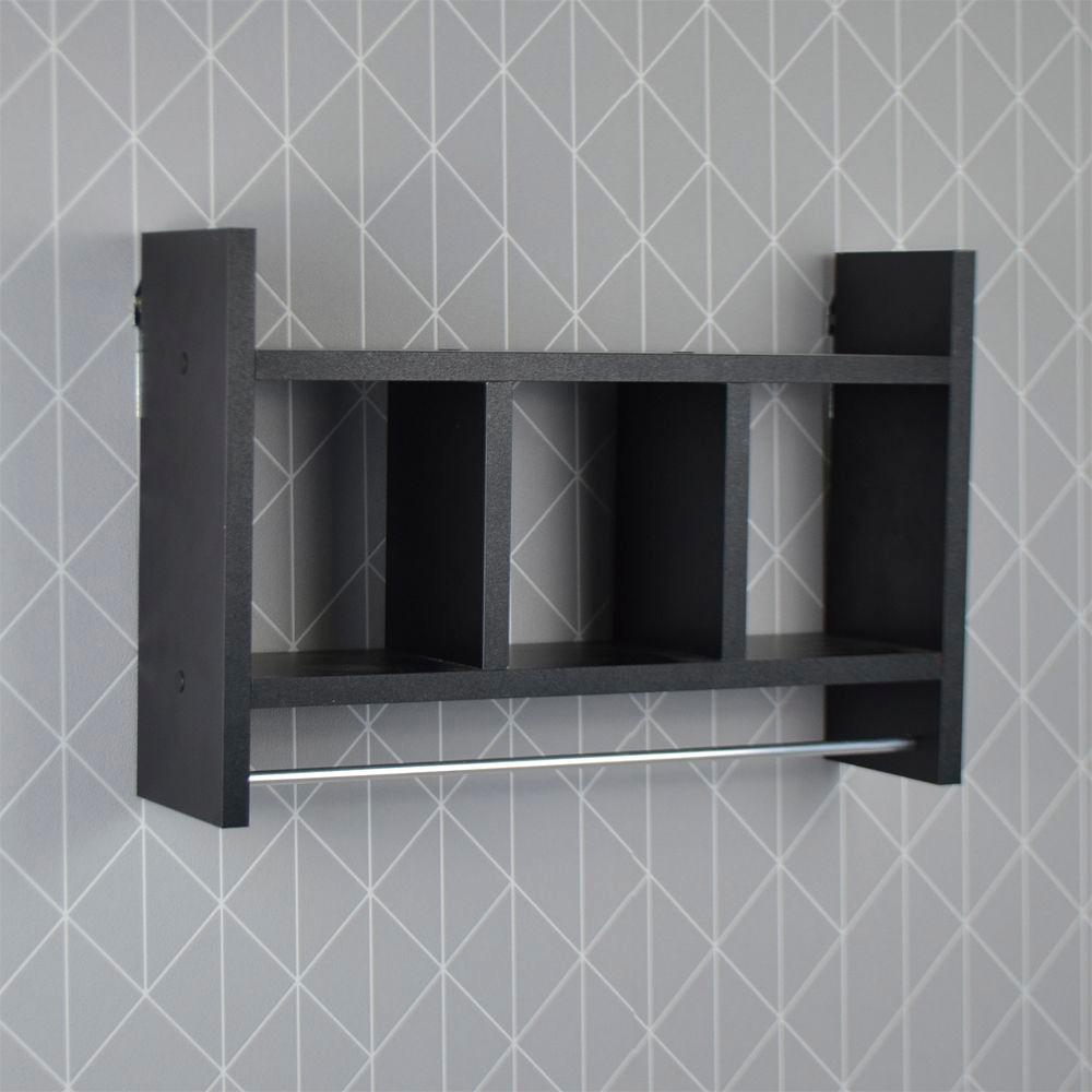 Nicho Porta Toalha Preto para Banheiro 45 x 30cm