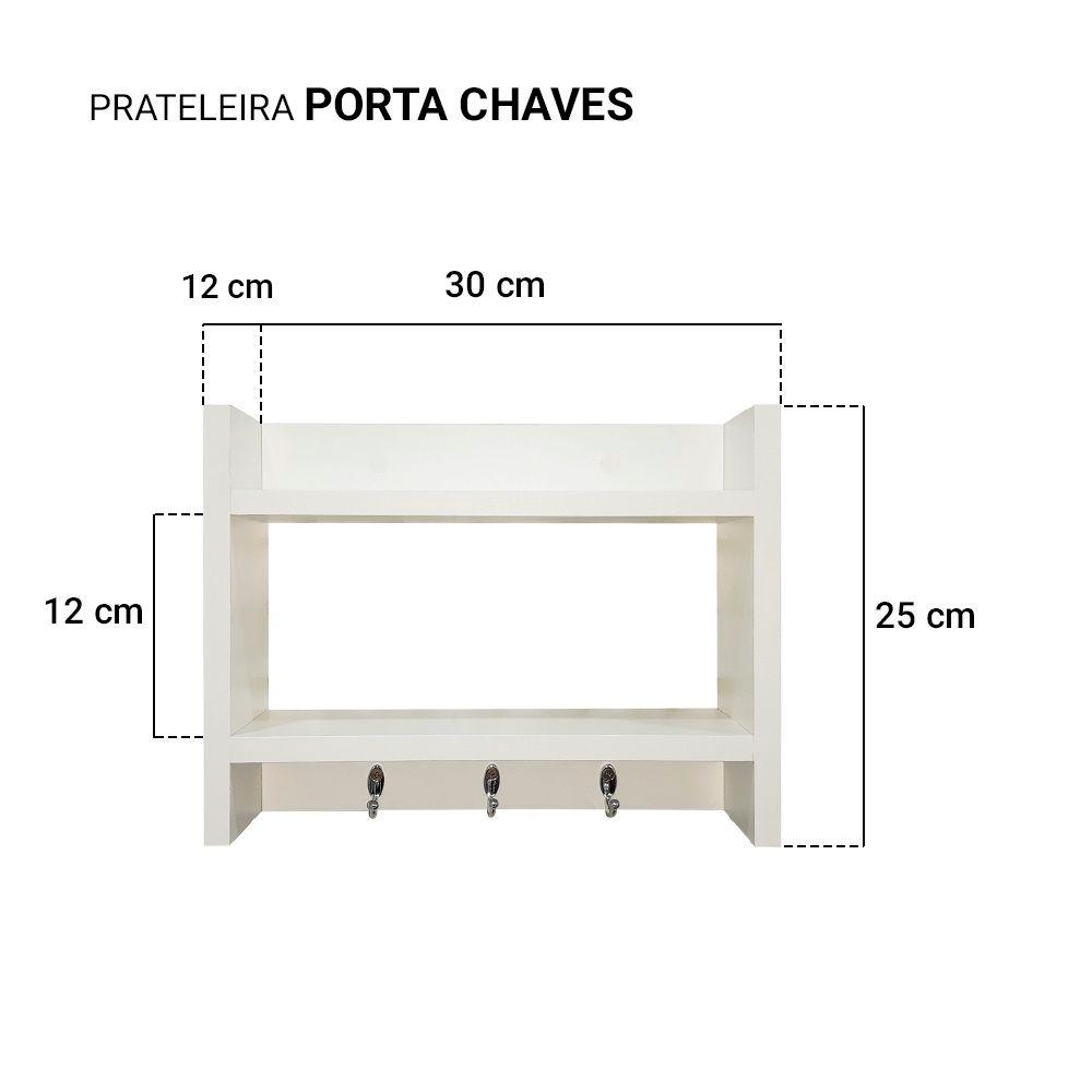 Porta Chaves de Parede com Suporte Carteira Celular Madeira Branco