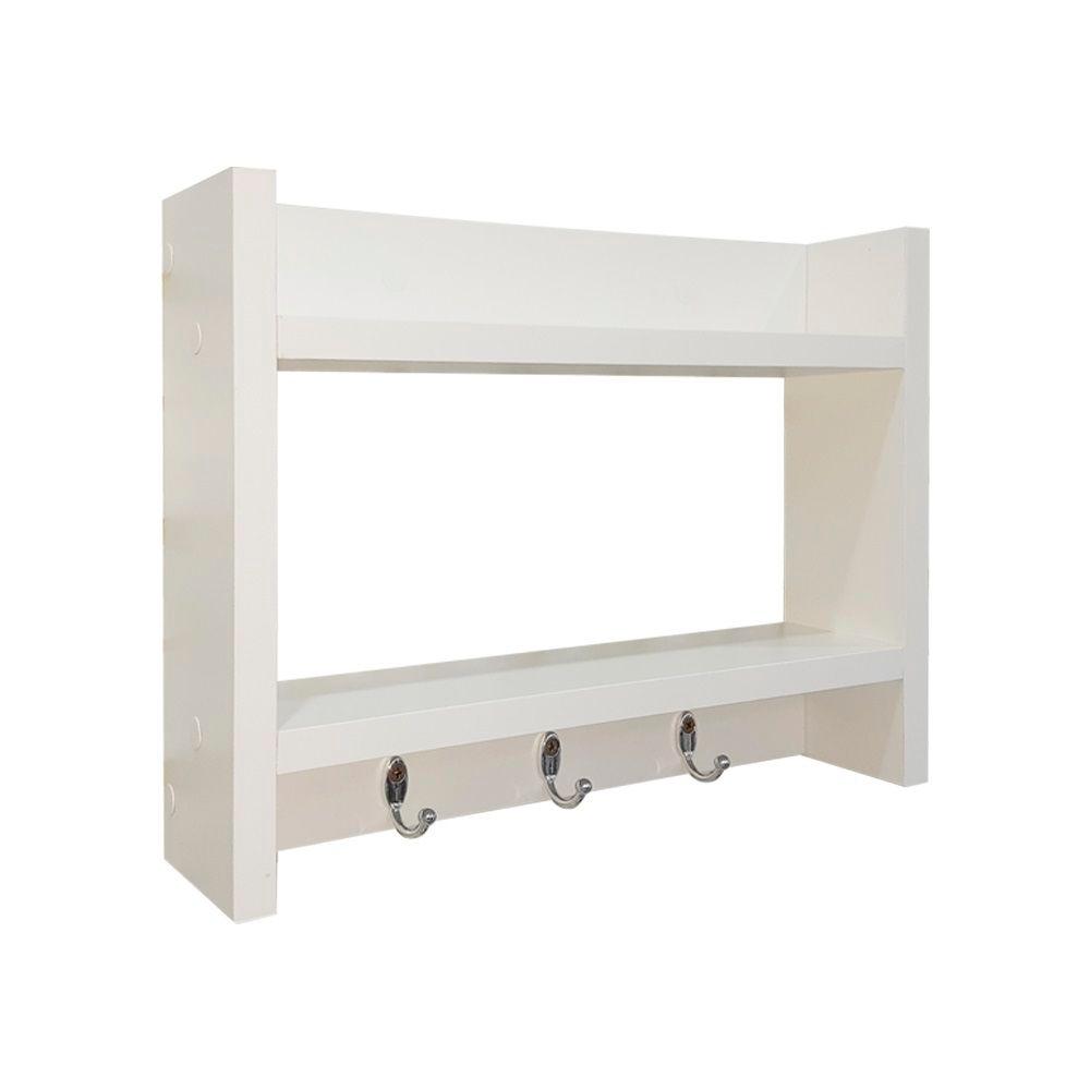 Porta Chaves de Parede com Suporte Carteira Celular Madeira Branco