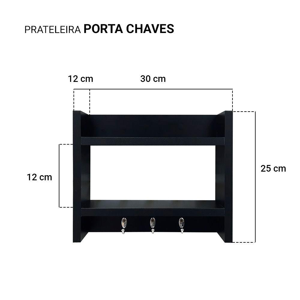 Porta Chaves de Parede com Suporte Carteira Celular Madeira Preto