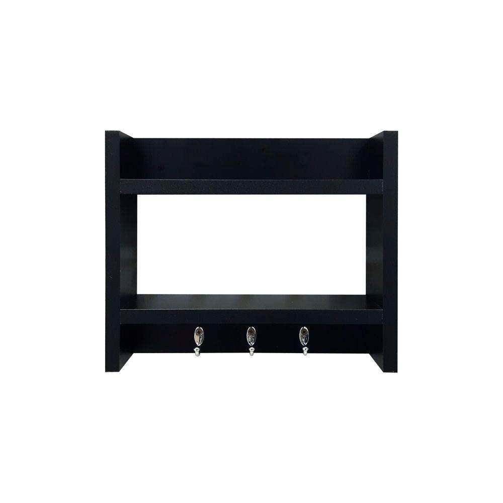Porta Chaves de Parede com Suporte Carteira Celular Madeira Preto