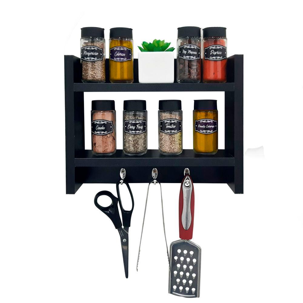 Porta Temperos para Cozinha com Suporte Pano Prato Preto