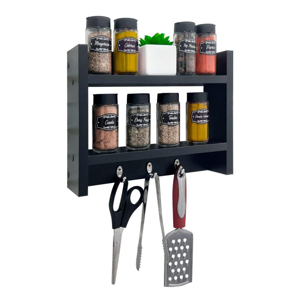 Porta Temperos para Cozinha com Suporte Pano Prato Preto