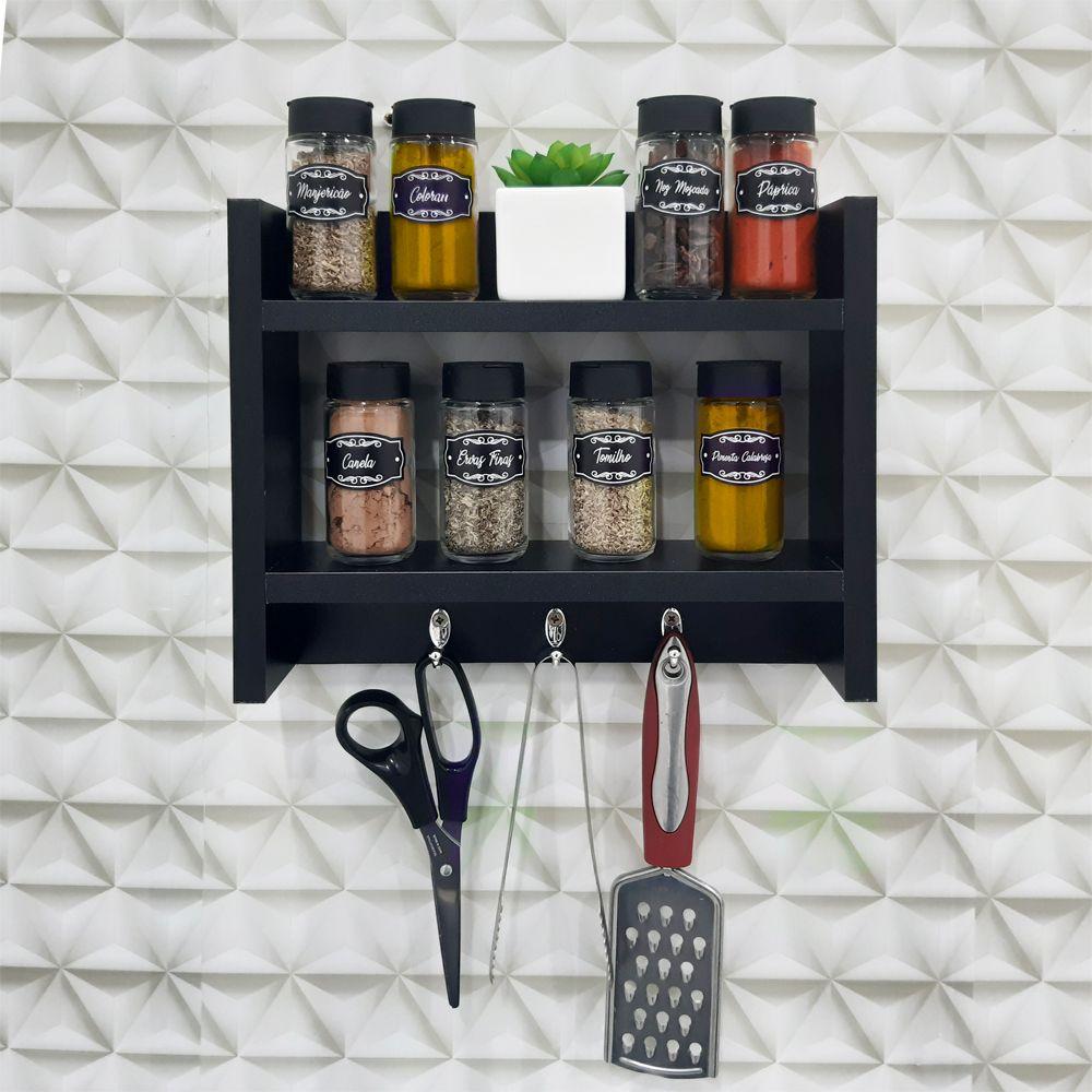 Porta Temperos para Cozinha com Suporte Pano Prato Preto