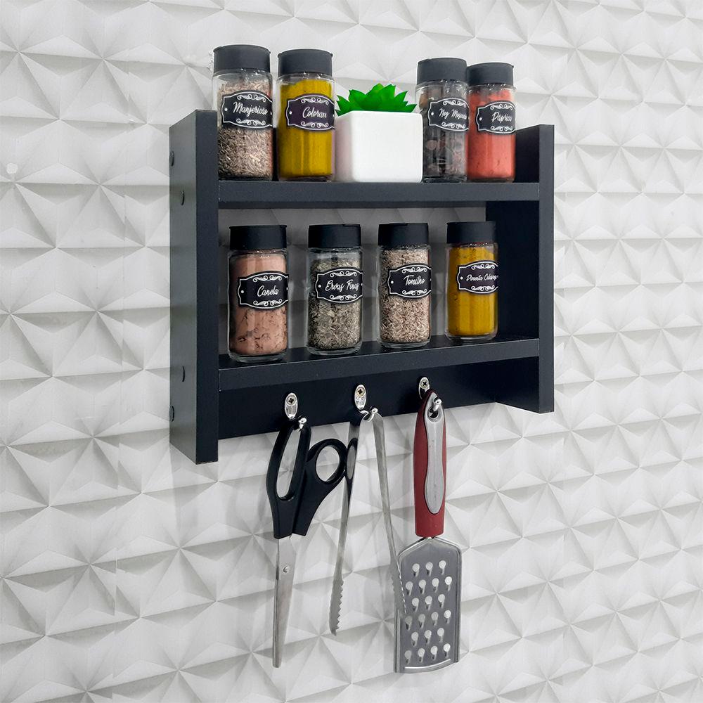 Porta Temperos para Cozinha com Suporte Pano Prato Preto