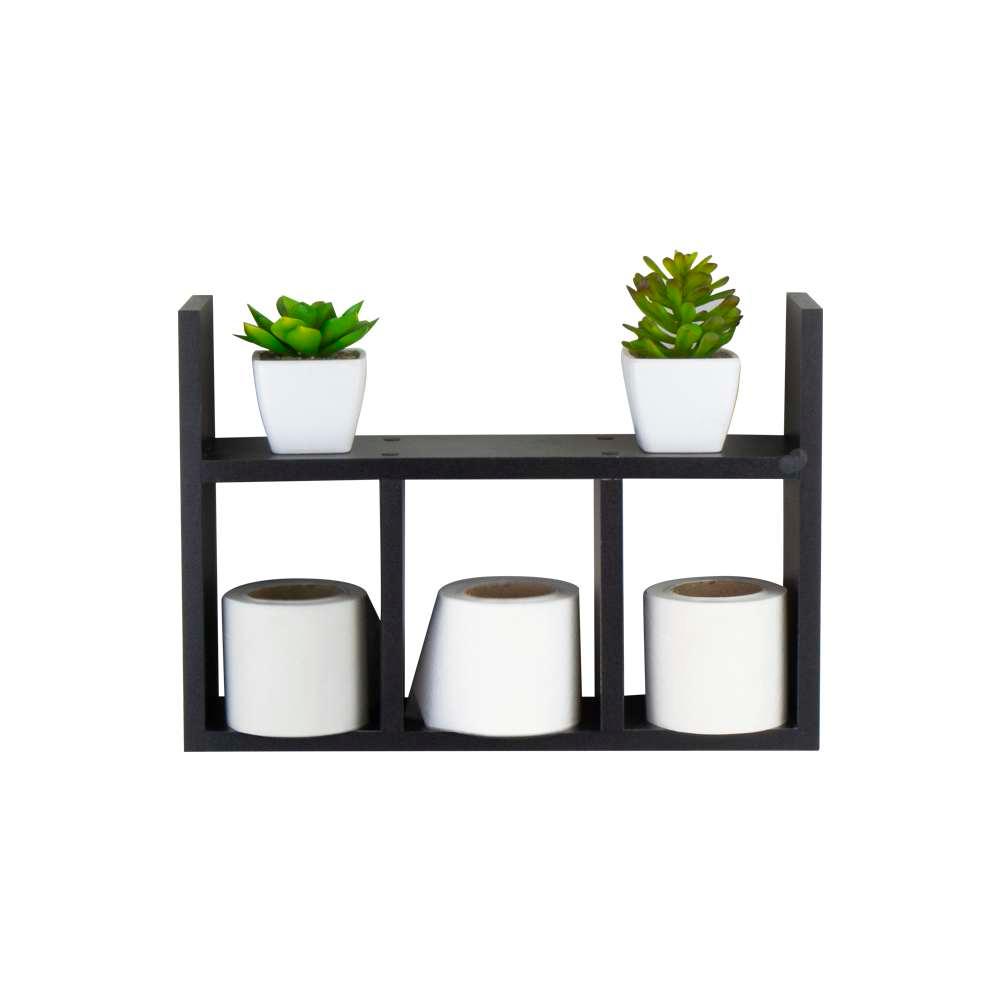 Prateleira Decorativa Porta Papel para Banheiro 40cm Djon Preto