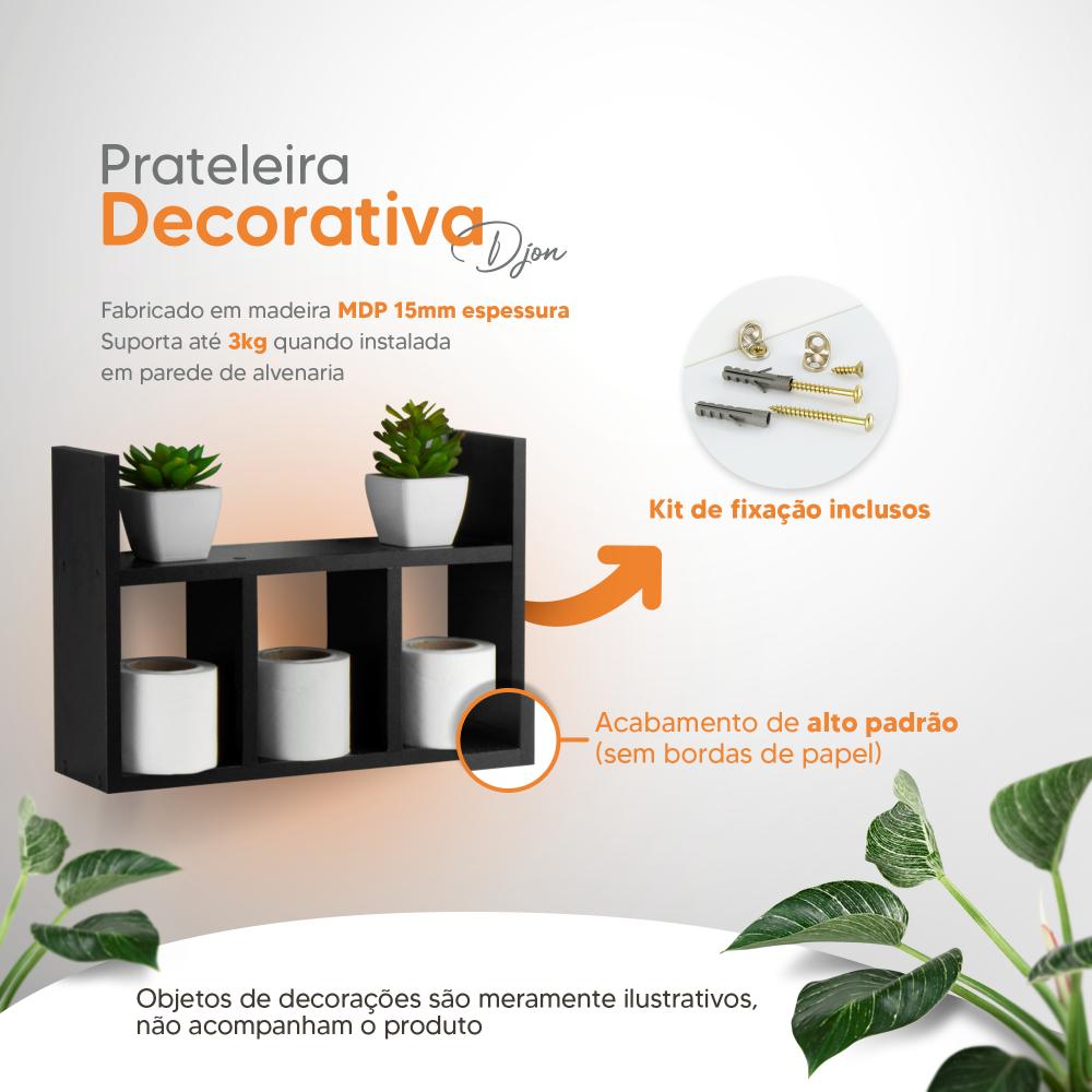 Prateleira Decorativa Porta Papel para Banheiro 40cm Djon Preto
