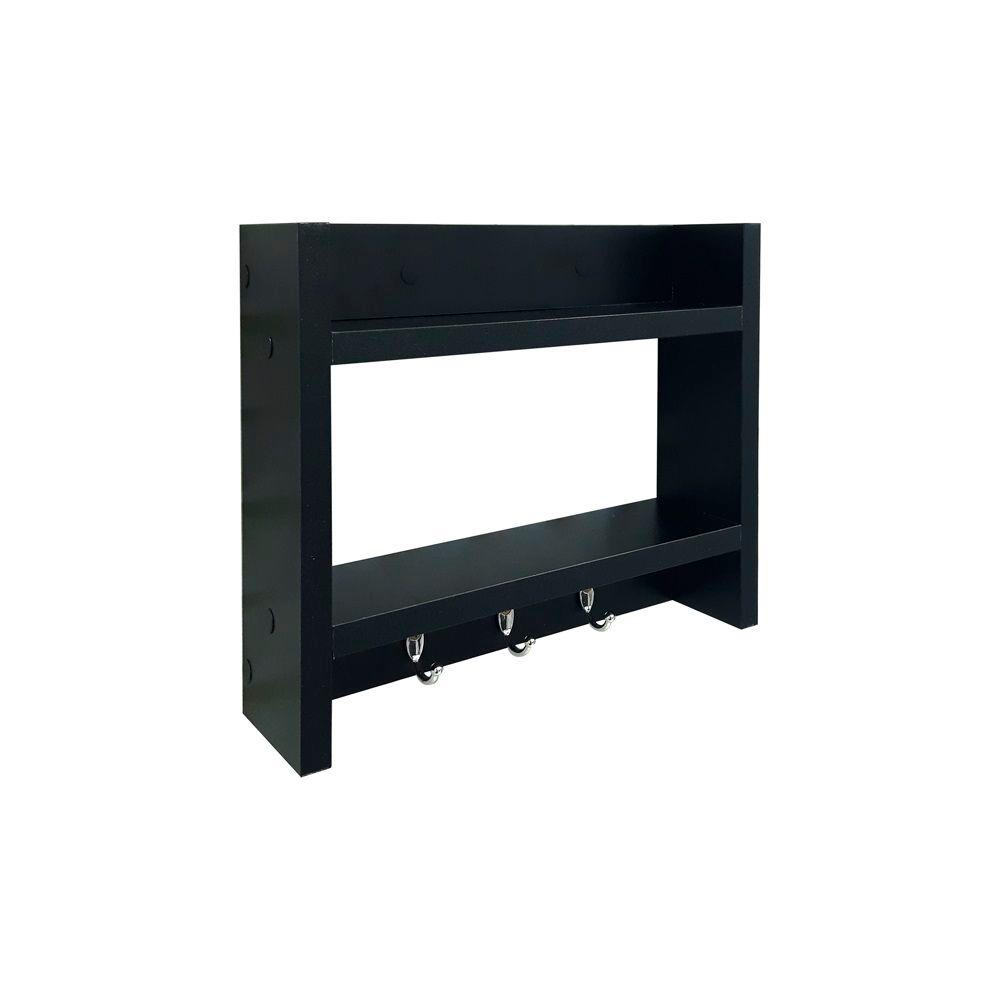 Suporte Porta Chaves Organizador Decorativo de Parede Madeira Preto