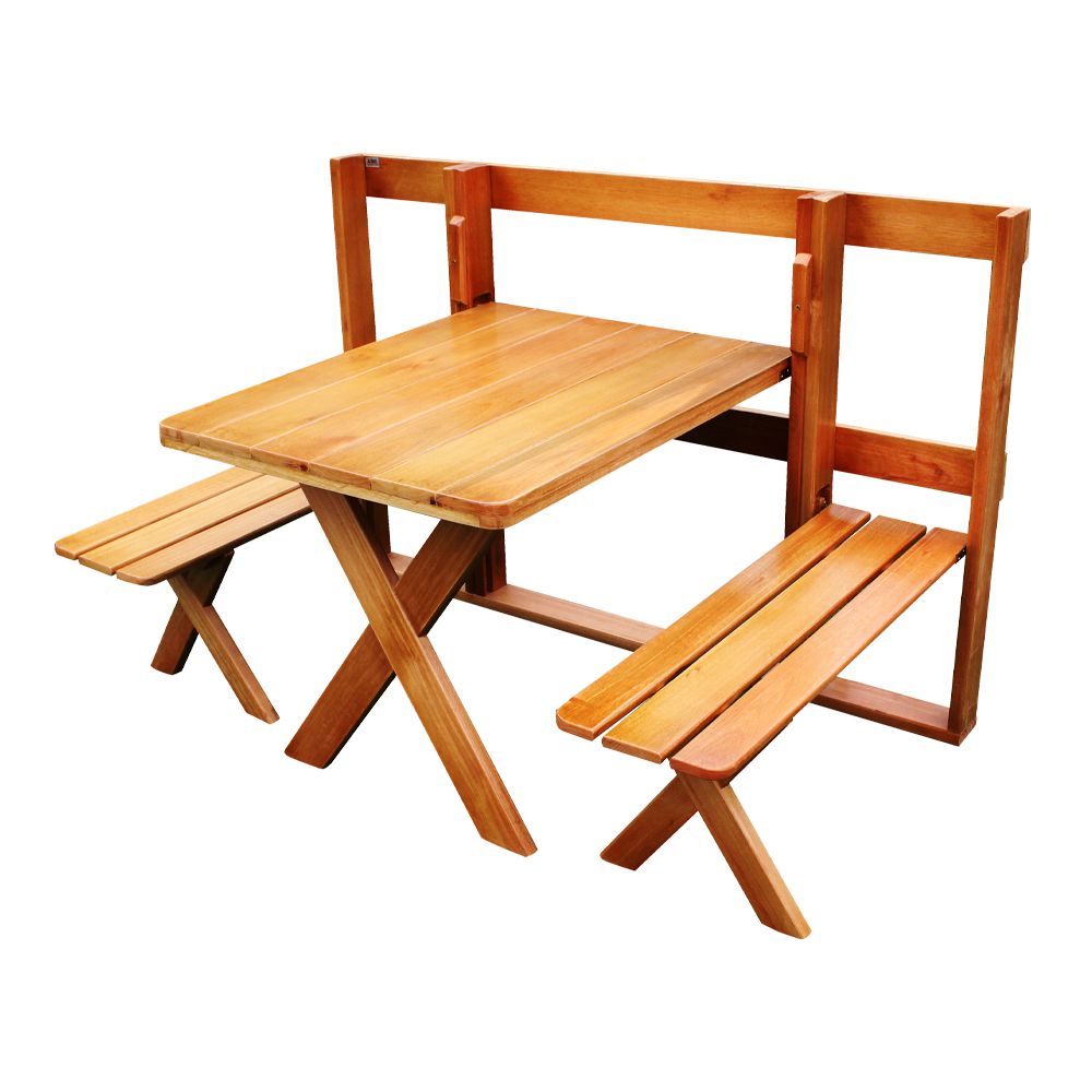 Conjunto Dobrável de Parede Para Churrasco 1m 2 Bancos Madeira Maciça Eucalipto