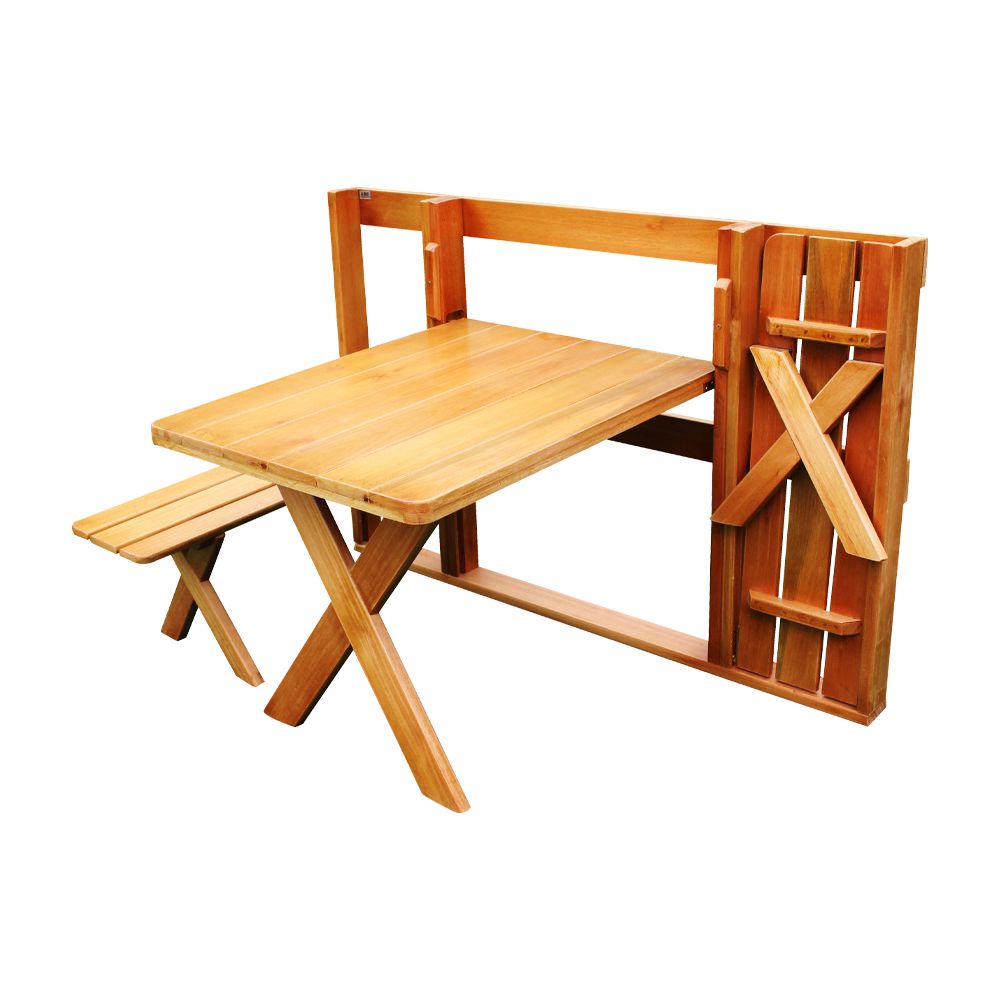 Conjunto Dobrável de Parede Para Churrasco 1m 2 Bancos Madeira Maciça Eucalipto