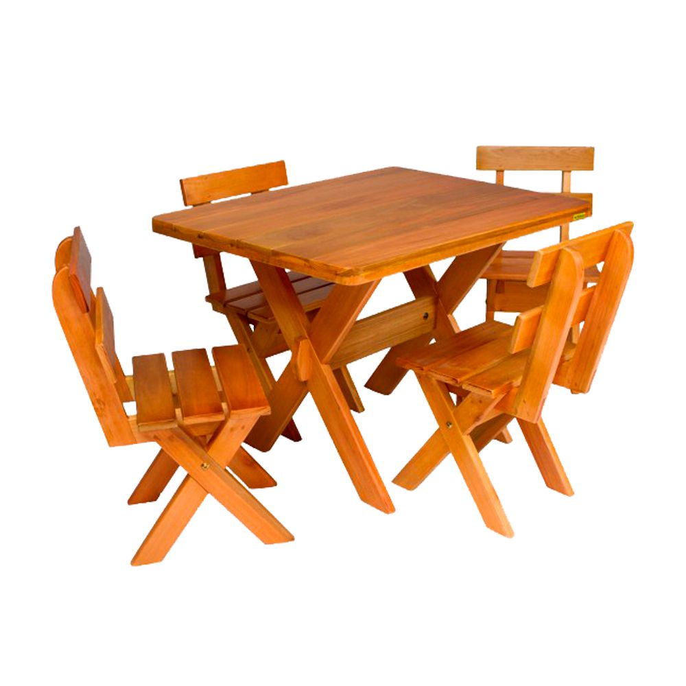 Conjunto Mesa 1m e 4 Cadeiras Madeira Maciça Eucalipto