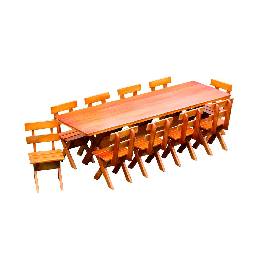 Conjunto Mesa 2,5m e 10 Cadeiras Madeira Maciça Eucalipto