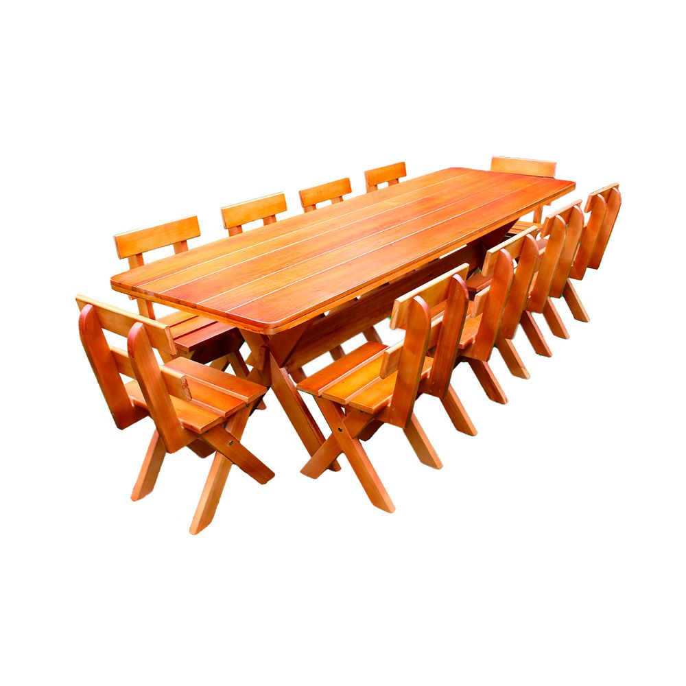 Conjunto Mesa 2,5m e 10 Cadeiras Madeira Maciça Eucalipto