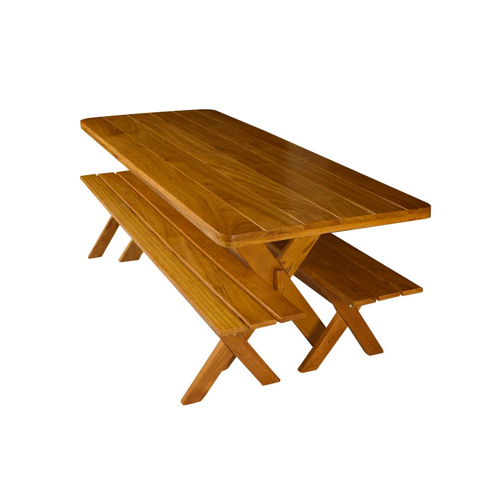 Conjunto Mesa 2m 2 Bancos Sem Encosto Madeira Maciça Angelim