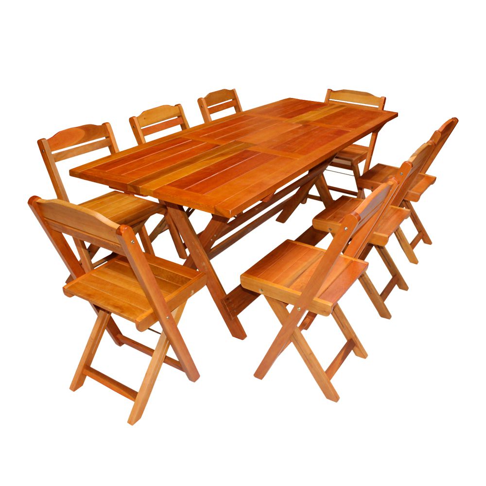 Conjunto Mesa 2m e 8 Cadeiras Madeira Maciça Eucalipto Gelare