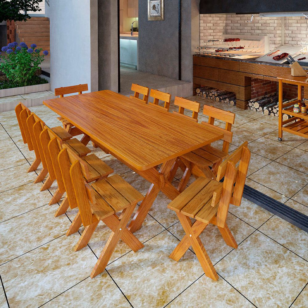 Conjunto Mesa Rústica 2,2m e 10 Cadeiras Madeira Maciça Angelim
