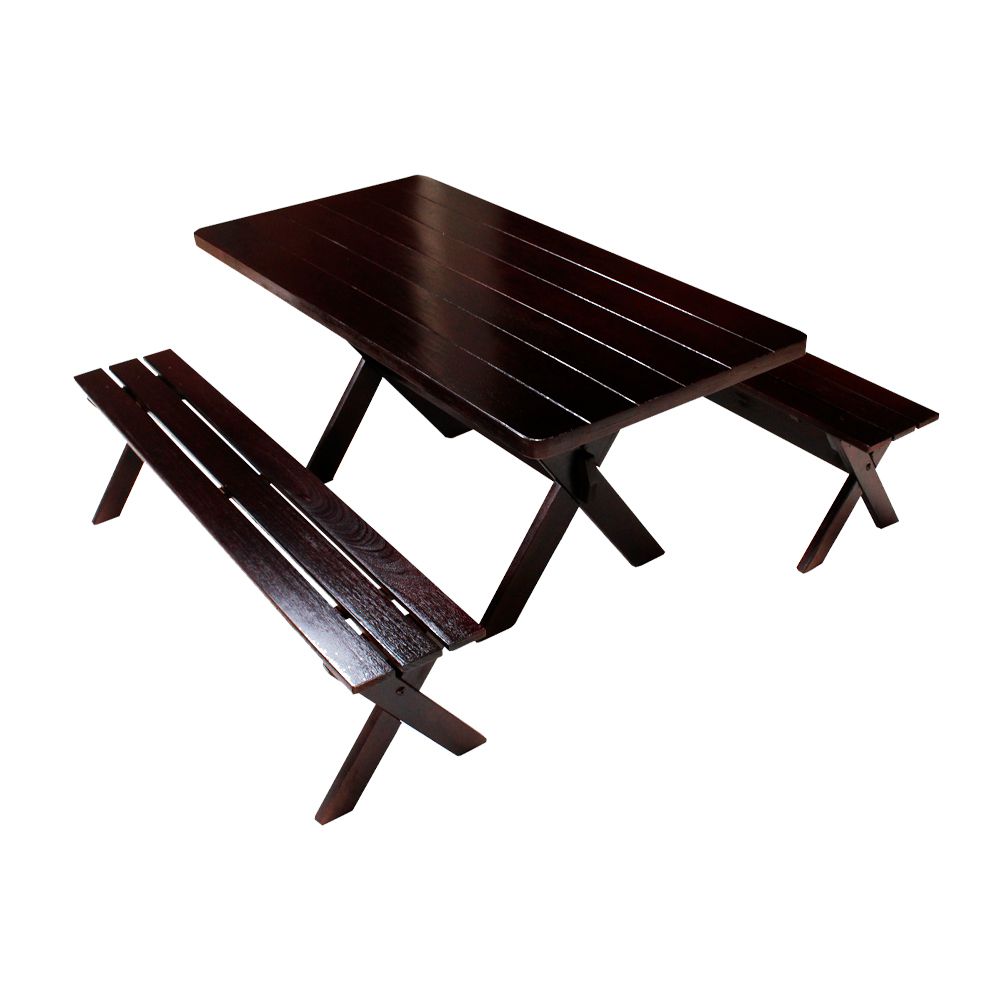 Conjunto Mesa Rústica 2m 2 Bancos e 2 Cadeiras Madeira Maciça Eucalipto