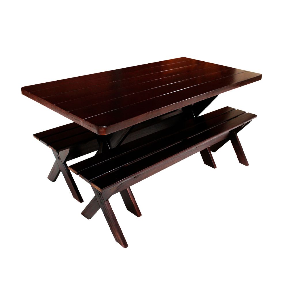 Conjunto Mesa Rústica 2m 2 Bancos e 2 Cadeiras Madeira Maciça Eucalipto