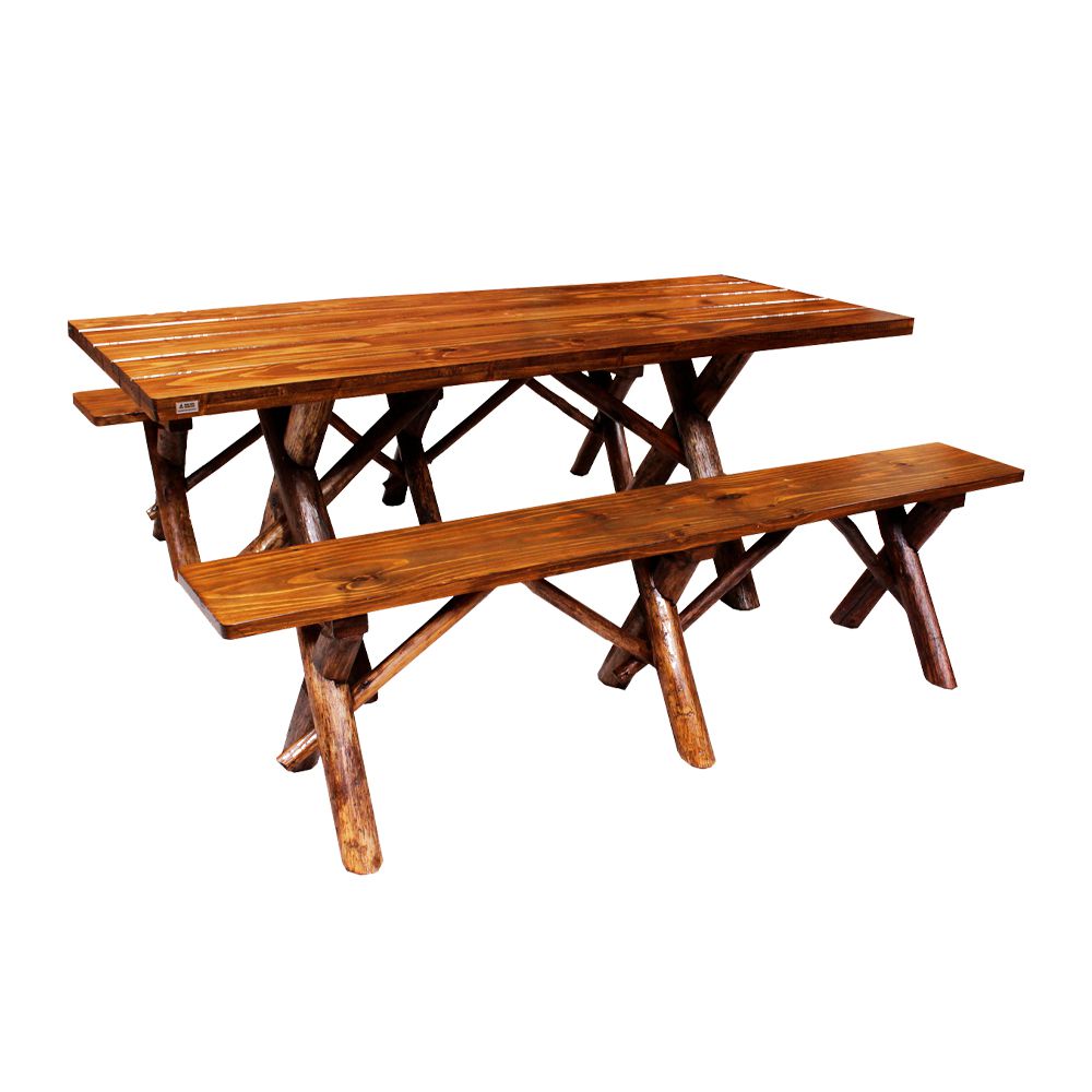 Conjunto Rústico de Mesa 2m e 2 Bancos Sem Encosto Madeira Maciça Pinus