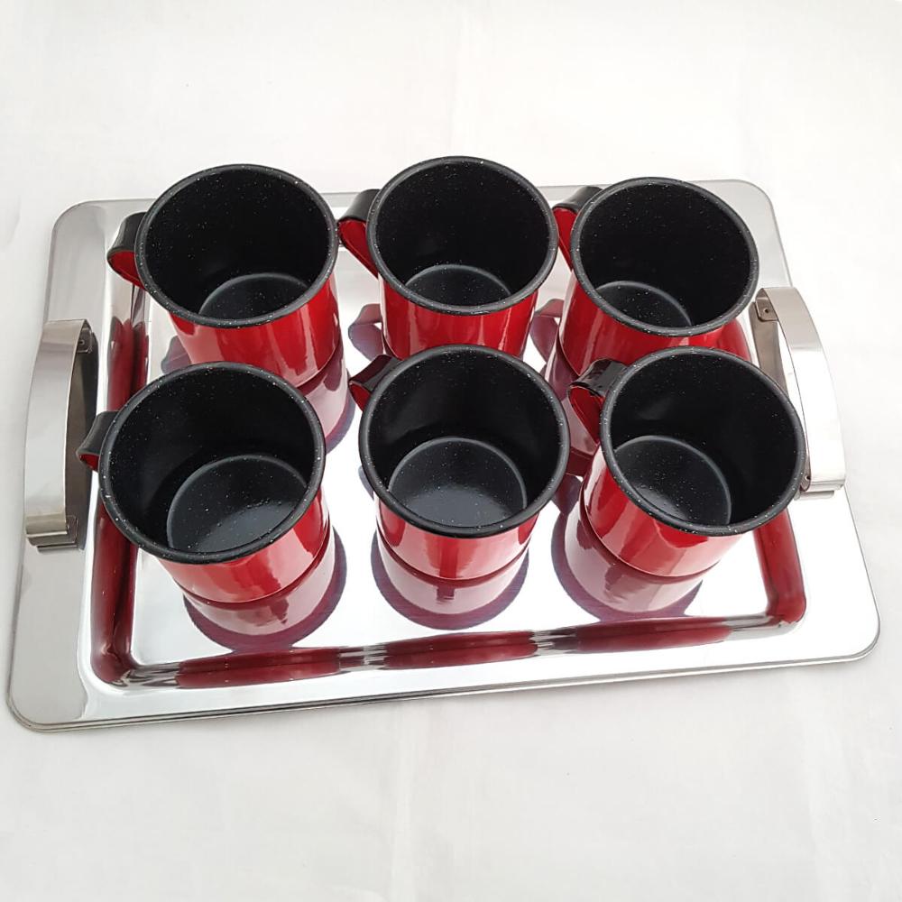 Jogo 6 Xícaras Café Caneca Esmaltada 400ml Caneca de Agata Vermelho