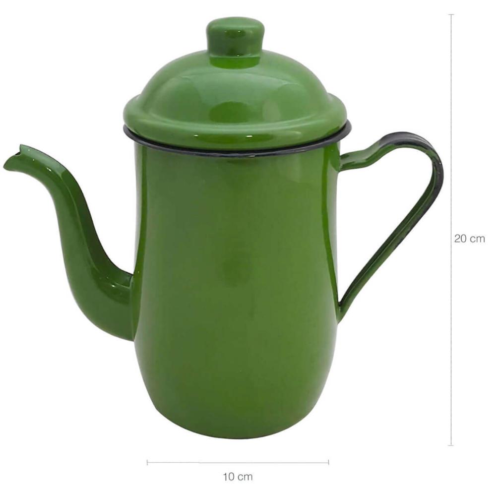 Kit Bule De Café E Chá Com 6 Xícaras e Pires Aço Esmaltado Verde Botânico