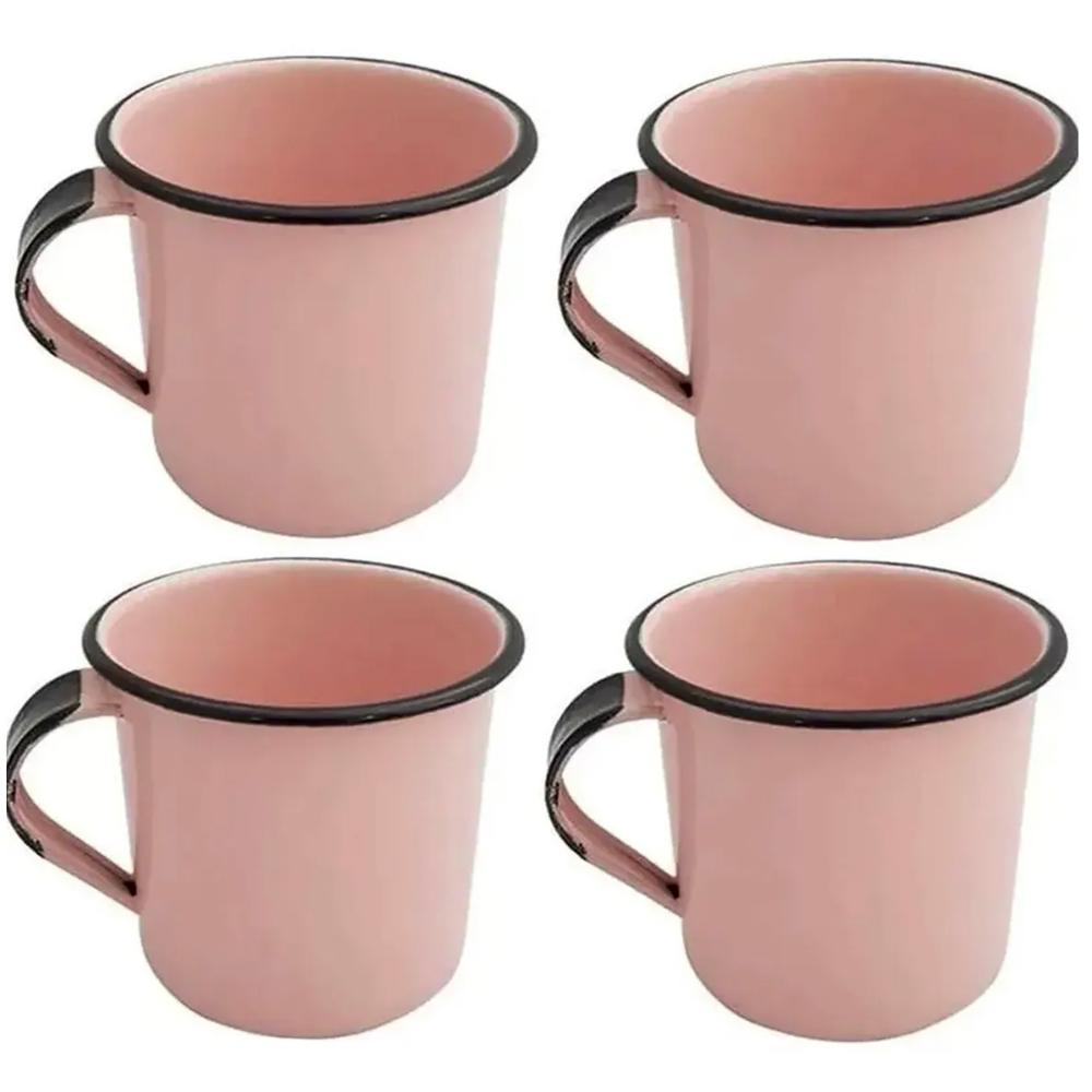 Kit Xícaras para Café e Chá 04 Peças Canecas Esmaltadas 400ml Ágata Rosa