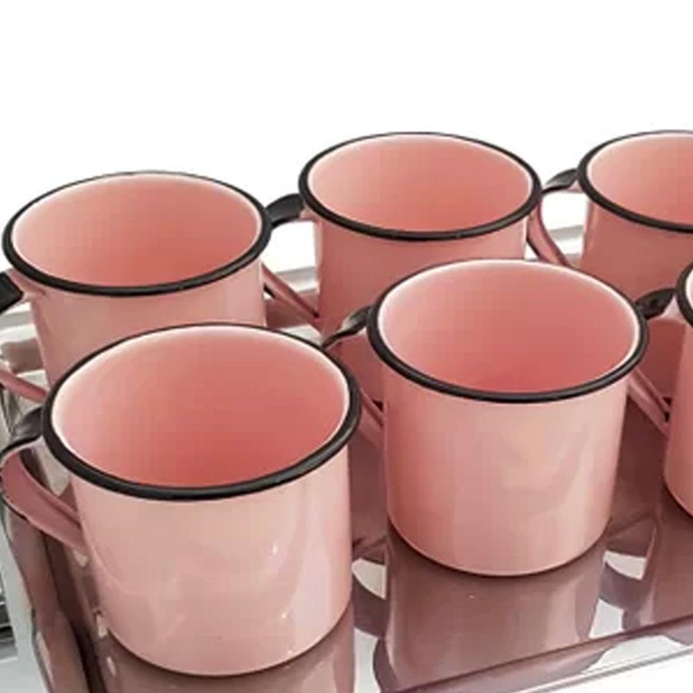 Kit Xícaras para Café e Chá 04 Peças Canecas Esmaltadas 400ml Ágata Rosa