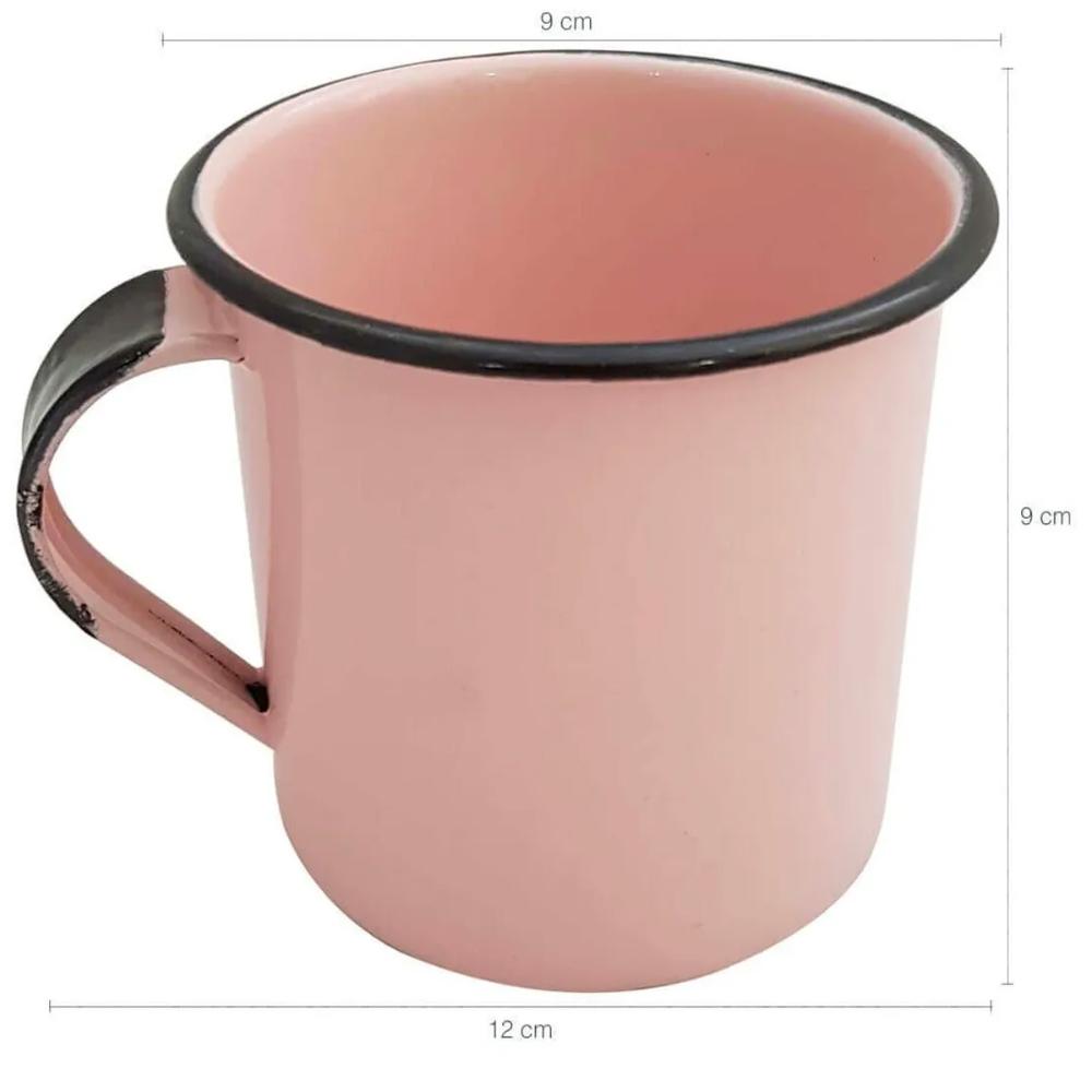 Kit Xícaras para Café e Chá 04 Peças Canecas Esmaltadas 400ml Ágata Rosa