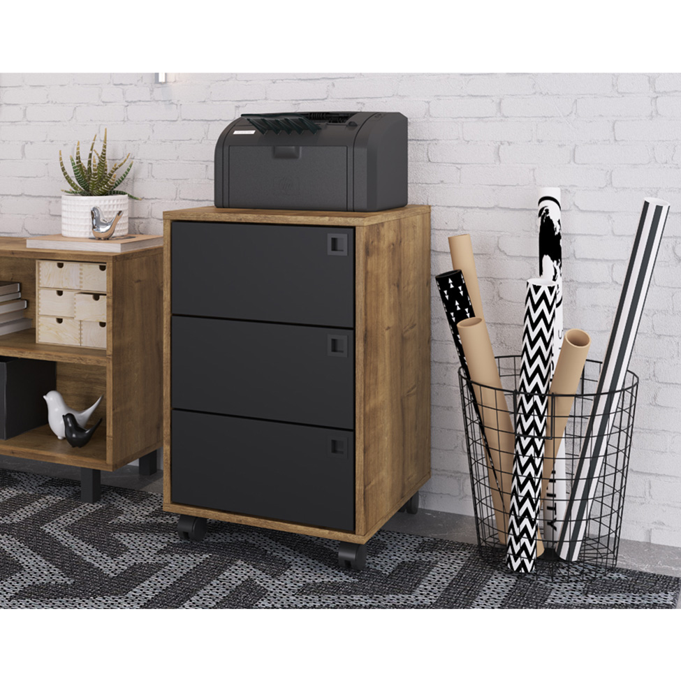 Gaveteiro Roma 3 GV Woodmel e Preto