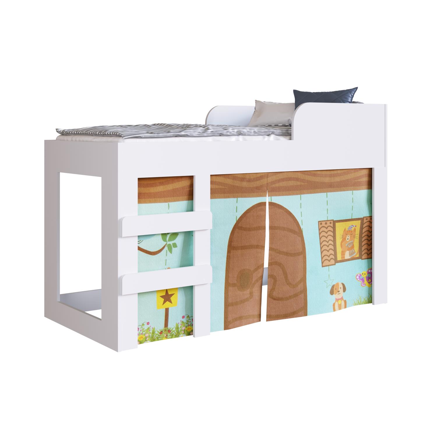 Cama Infantil 70 com Protetores e Cortina Recreação Branco Art in Moveis