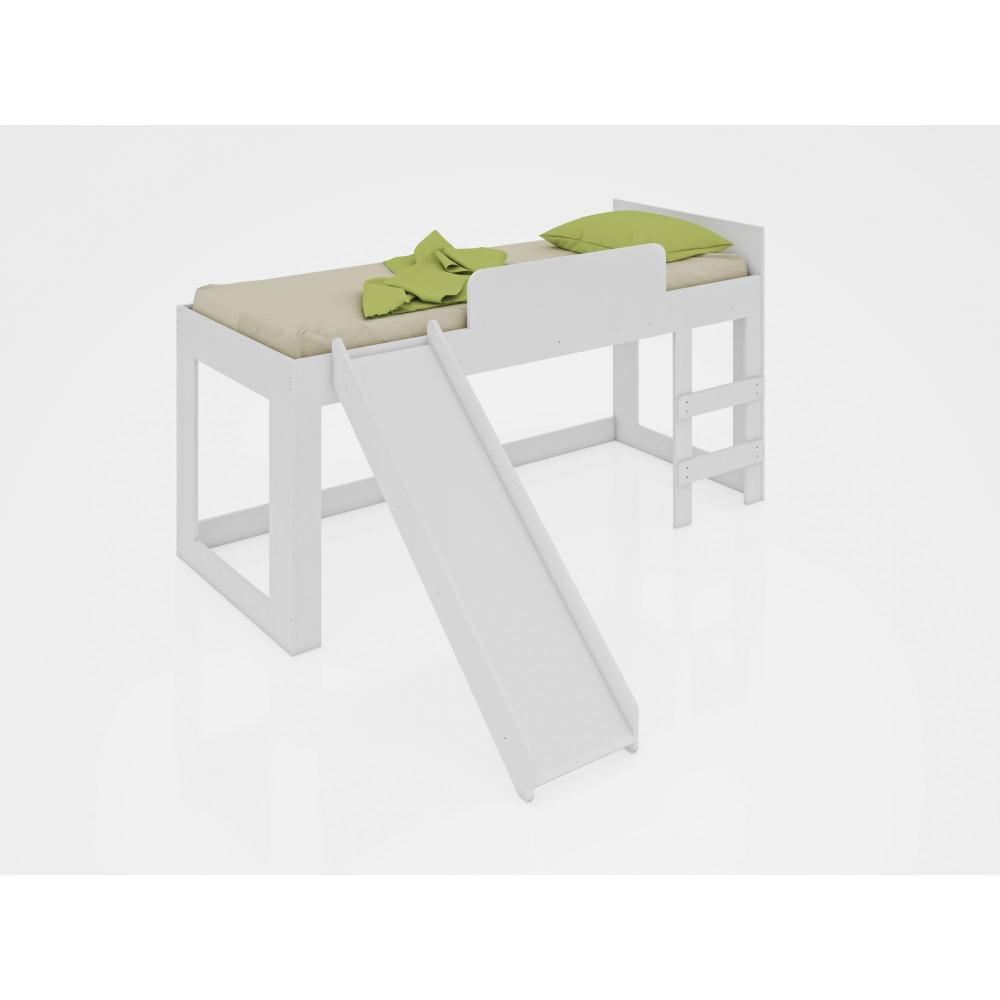 Cama Infantil com Cortina e Escorregador 90 playground Branco