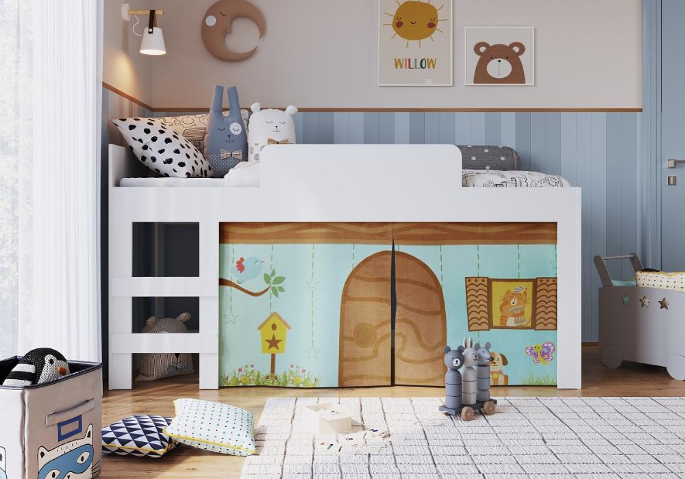 Cama Infantil com Protetor e Cortina 90 Alegria Meu Fofinho Branco