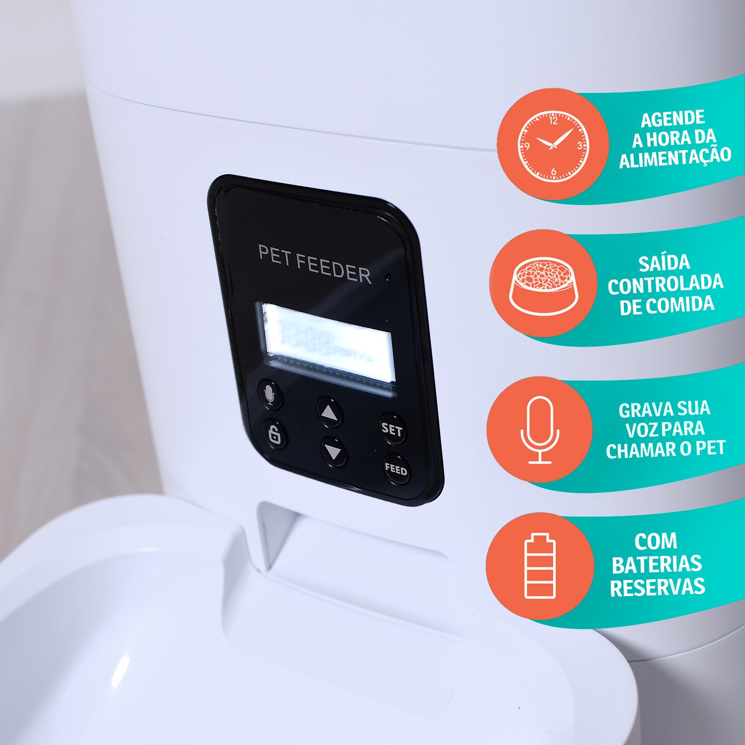 Comedouro Automático Programável 4 Litros Meu Pet  Branco
