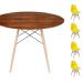 Conjunto Mesa Eames Eiffel DSW Redonda Pau Ferro 90cm + 4 Cadeiras Eames DSW - Amarela