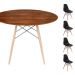 Conjunto Mesa Eames Eiffel DSW Redonda Pau Ferro 90cm + 4 Cadeiras Eames DSW - Preta