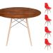 Conjunto Mesa Eames Eiffel DSW Redonda Pau Ferro 90cm + 4 Cadeiras Eames DSW - Vermelha