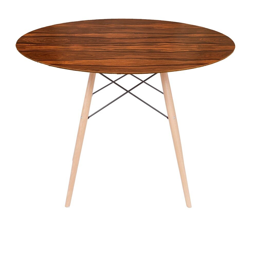 Conjunto Mesa Eames Eiffel DSW Redonda Pau Ferro 90cm + 4 Cadeiras Eames DSW - Vermelha
