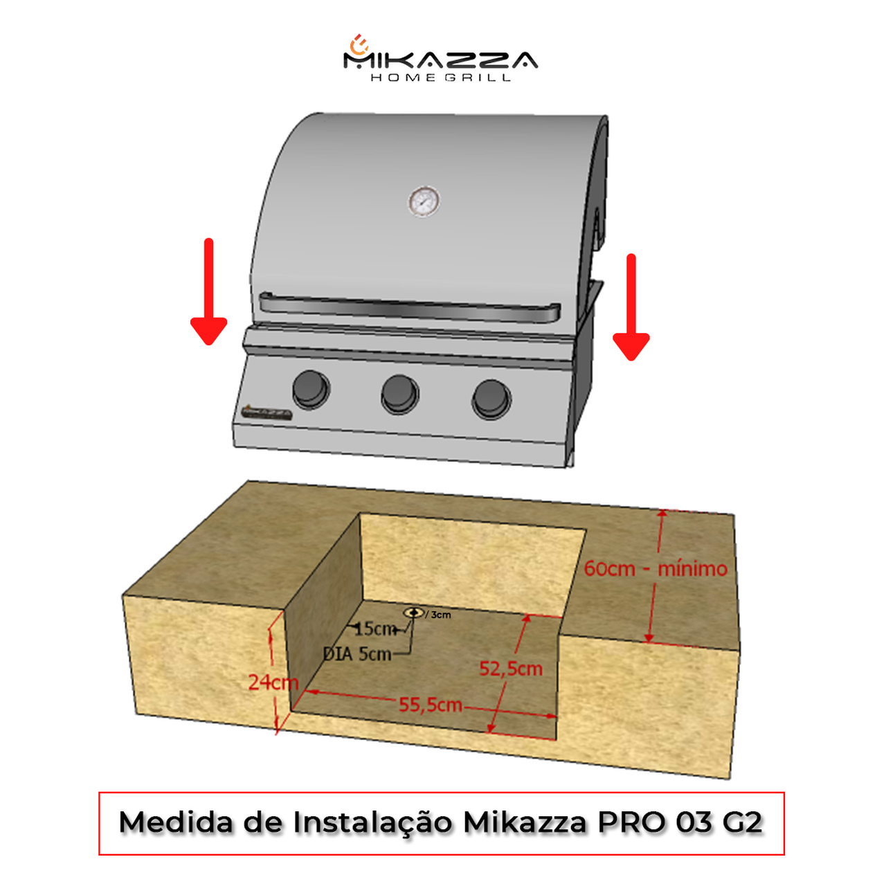 Churrasqueira à Gás Embutir Mikazza G2 Pro 3 Gás Botijão