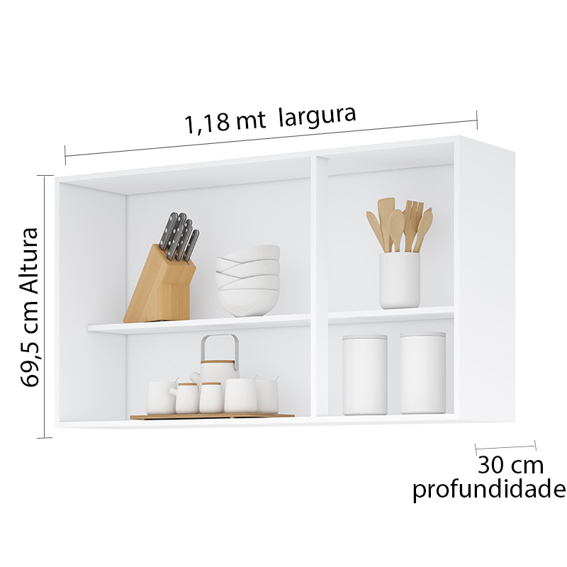 ARMARIO AEREO MODULADO 5 PORTAS MILLA BRANCO PUXADOR ALUMINIO