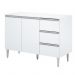 BALCÃO 2 PORTAS 3 GAVETAS MILLA  COM TAMPO EM MADEIRA  BRANCO PUXADOR ALUMINIO