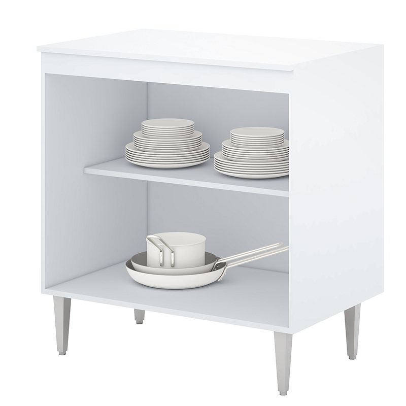 BALCÃO 2 PORTAS MILLA  COM TAMPO EM MADEIRA BRANCO BRANCO PUXADOR ALUMINIO